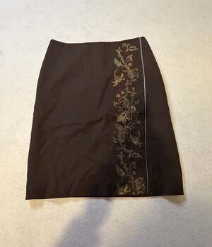 Ann Taylor LOFT Petites Brown Embroidered Wool Blend Faux Wrap Midi Skirt